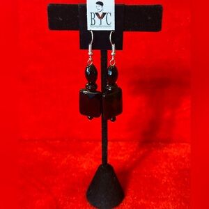 Onyx Gemstone Earrings all black. The lg Onyx is faceted.